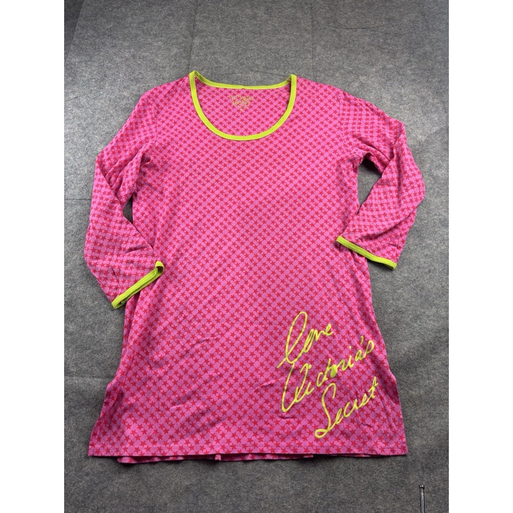 VICTORIA'S SECRET WOMENS M COTTON HOT PINK STAR NIGHT SHIRT GOWN Y2K GIRLY 2000s